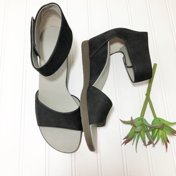 Paul Green Shoes - Paul Green Black Suede Wedge Sandals, Size 9